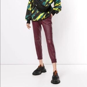 SPRWMN Burgundy Slim Fit Leather Jogger Sz Small